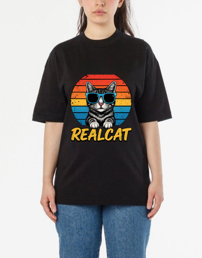 تیشرت چاپ گربه REALCAT جنس نخپنبه درجه ی یک قواره لانگ برند آریانا