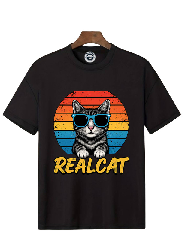 تیشرت چاپ گربه REALCAT جنس نخپنبه درجه ی یک قواره لانگ برند آریانا