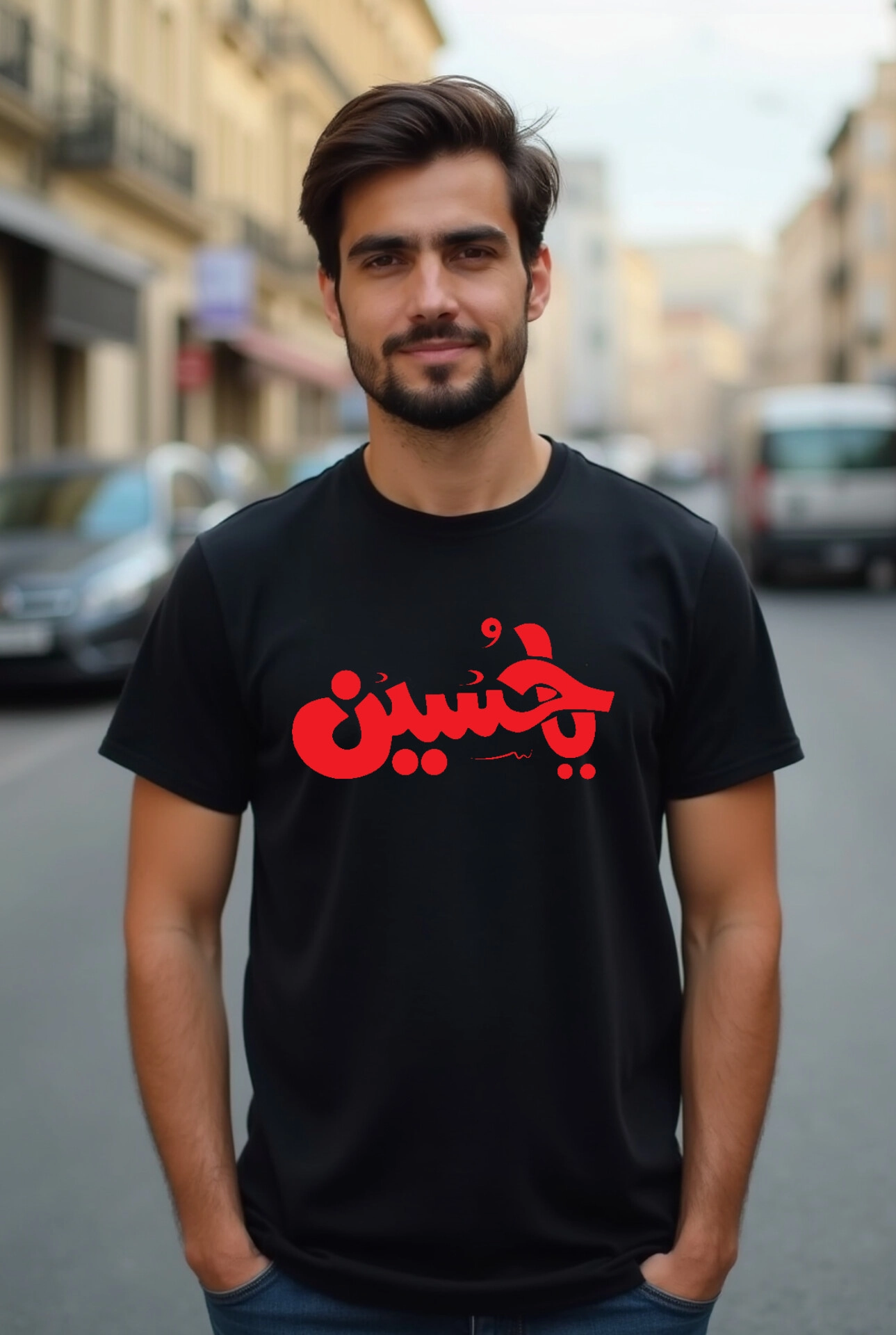 تیشرت محرمی چاپ یاحسین جنس نخ پنبه ۱۰۰ درصد قواره لانگ برند آریانا