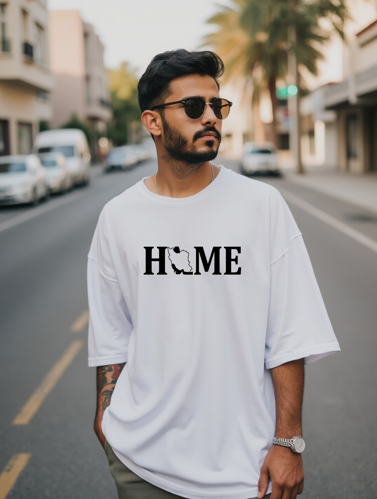 تیشرت سفید لانگ از جنس پنبه خالص با چاپ کلمه HOME