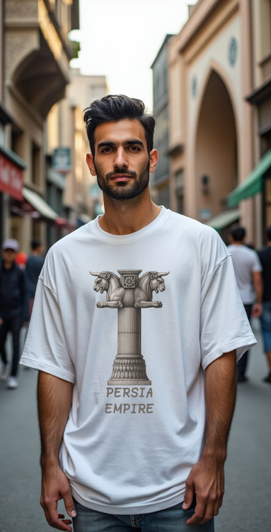 تیشرت چاپدار سفید با طرح هخامنشی