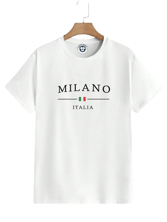 تیشرت سفید بدون جنسیت چاپ milano