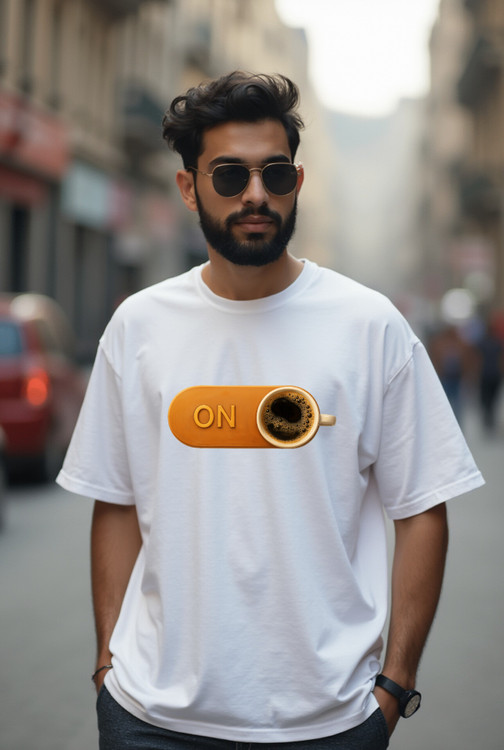 تیشرت سفید مردانه چاپ قهوه