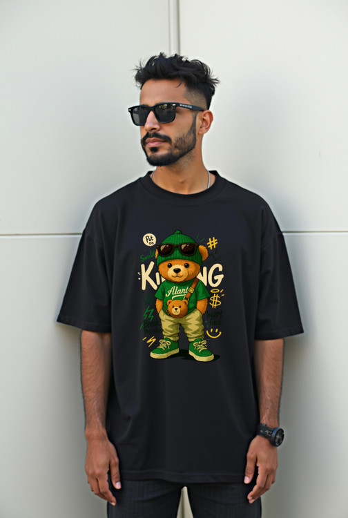 تیشرت مشکی مردانه چاپ خرس