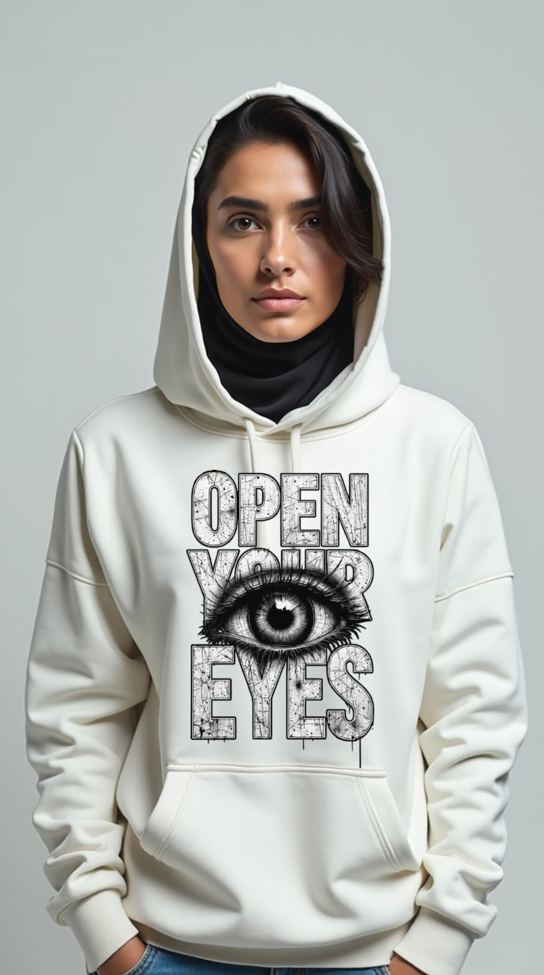 هودی زنانه سفید چاپ چشم