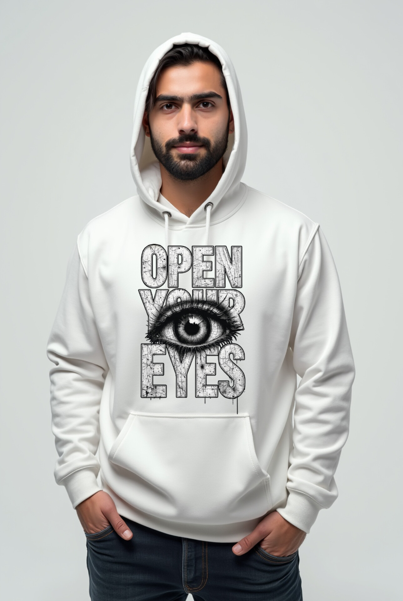 هودی مردانه سفید چاپ چشم