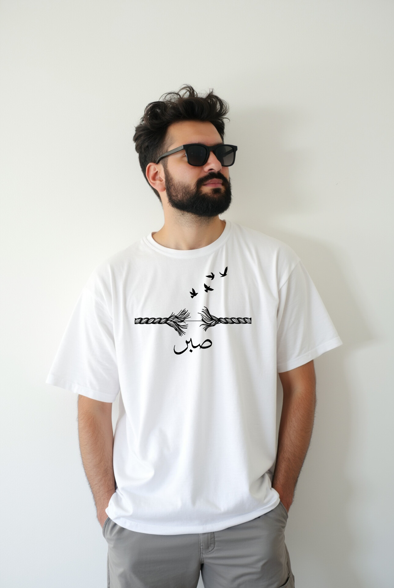 تیشرت سفید مردانه چاپ صبر