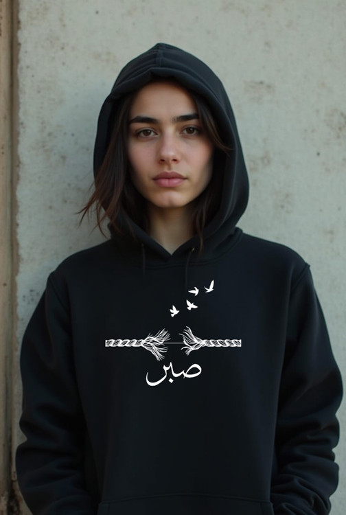 هودی مشکی زنانه چاپ صبر