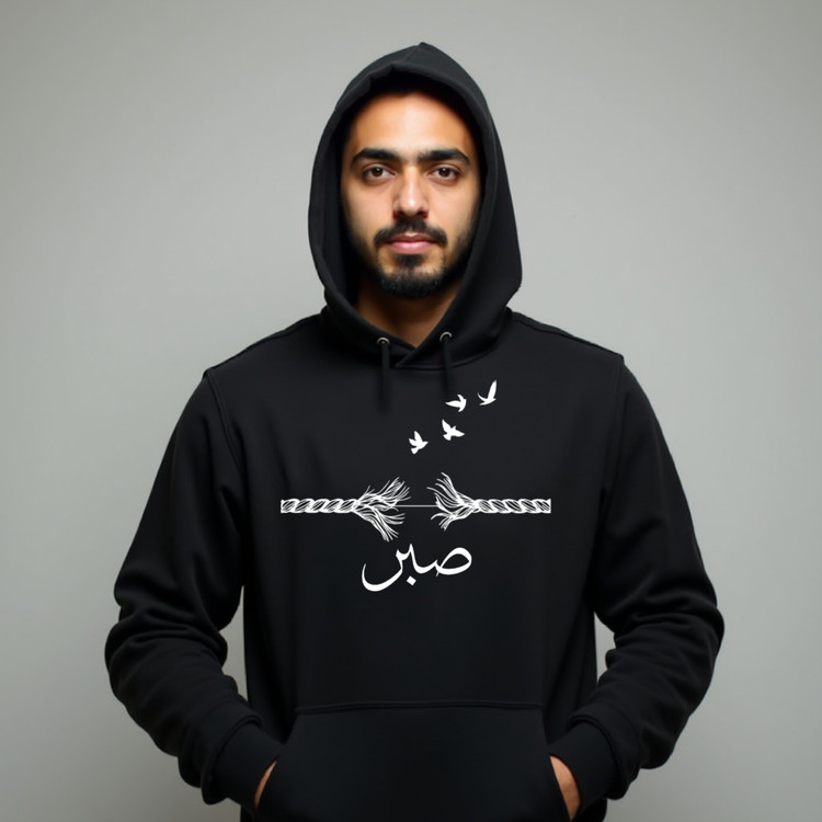 هودی مردانه مشکی چاپ صبر