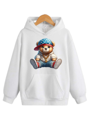 هودی سفید چاپ خرس بدون جنسیت