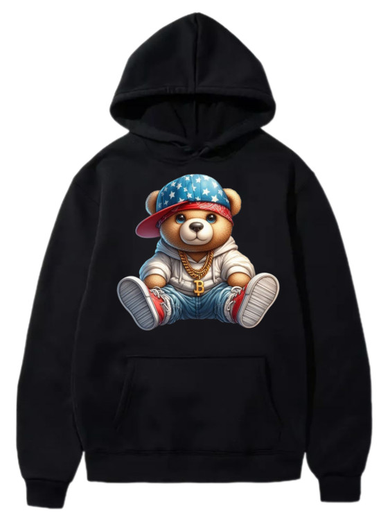 هودی مشکی چاپ خرس بدون جنسیت