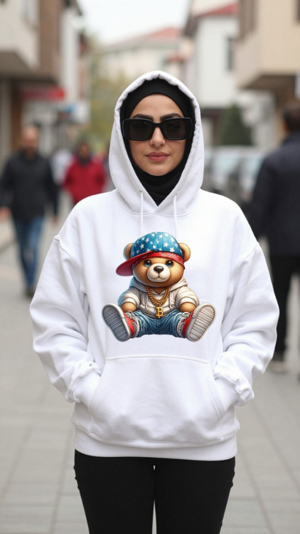 هودی سفید زنانه چاپ خرس