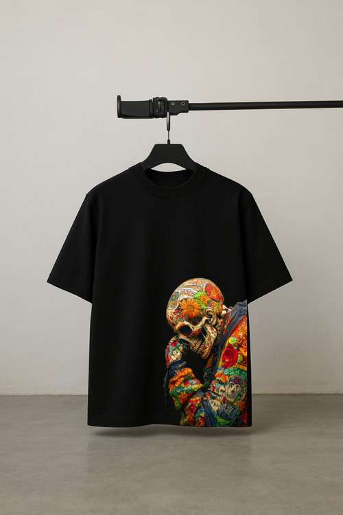 تیشرت چاپ اسکلت مشکی بدون جنسیت