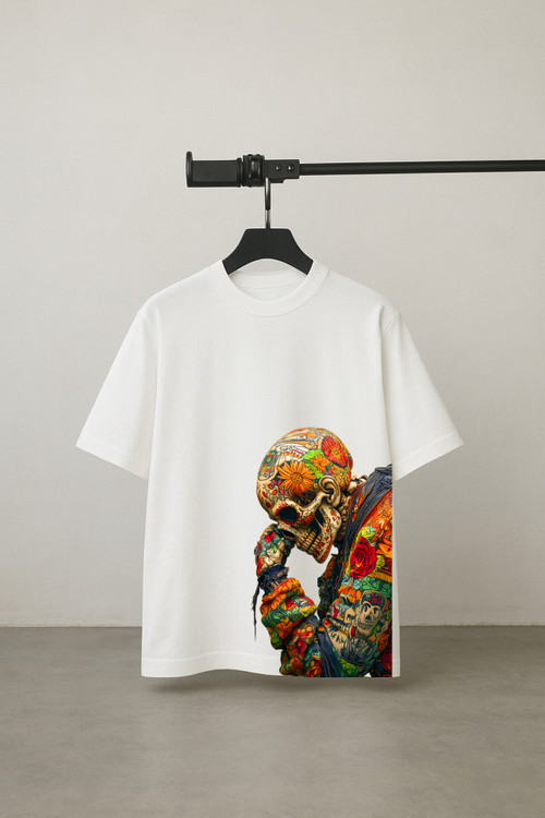 تیشرت سفید چاپ اسکلت