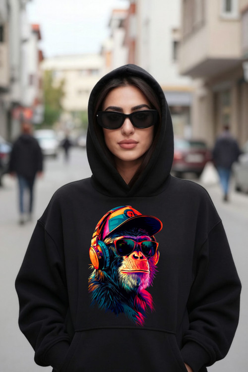 هودی مشکی زنانه چاپ گوریل