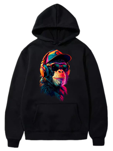 هودی مشکی بدون جنسیت چاپ گوریل