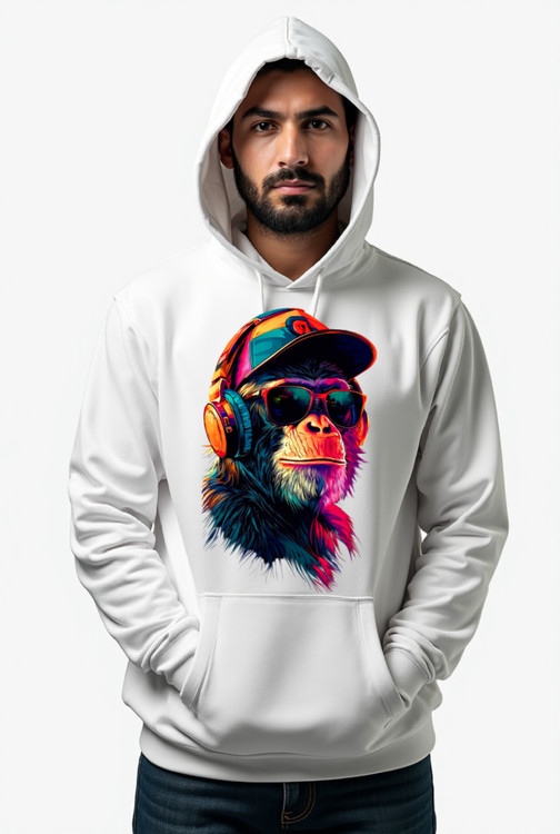 هودی سفید مردانه چاپ گوریل