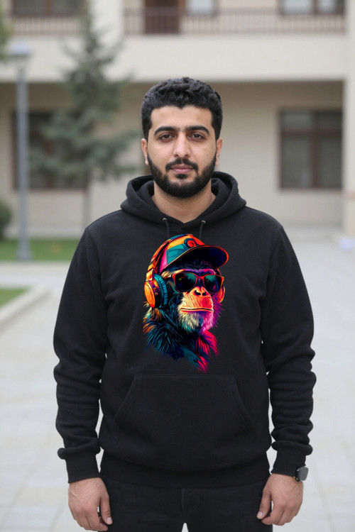 هودی مشکی مردانه چاپ گوریل