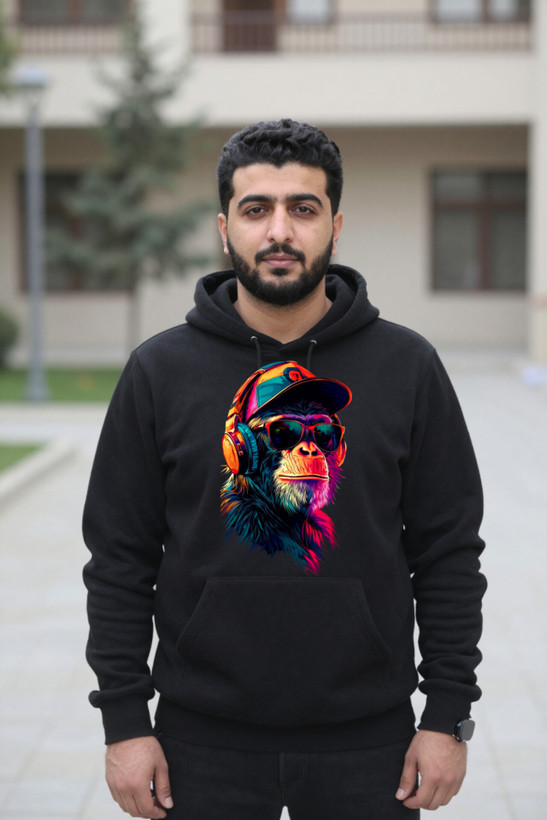 هودی مشکی مردانه چاپ گوریل