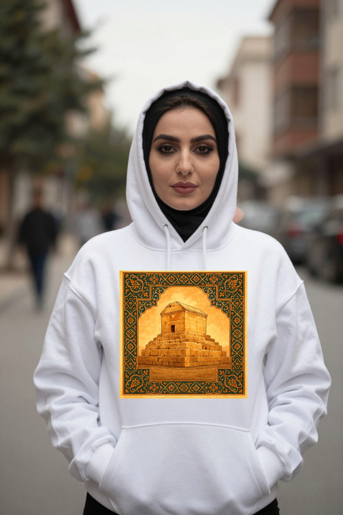 هودی سفید زنانه چاپ پاسارگاد