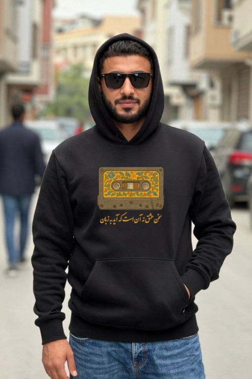 هودی مشکی چاپ دار گرم بالا