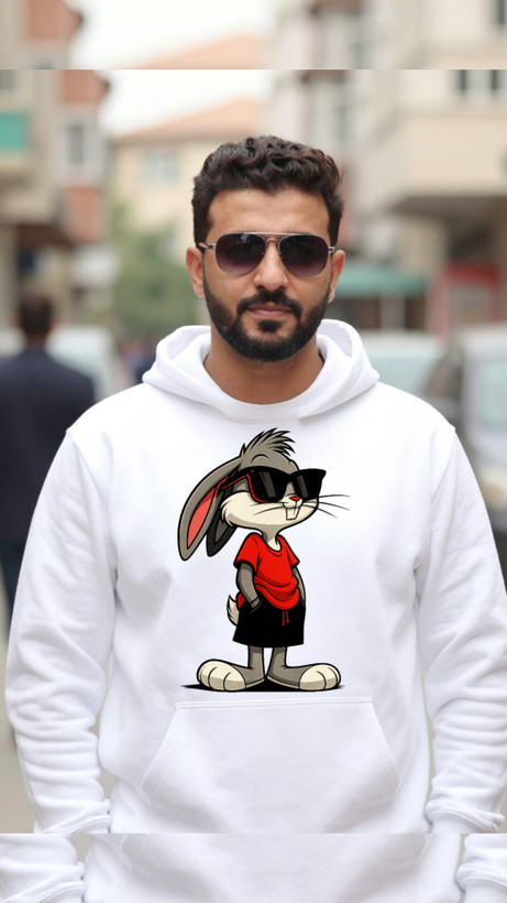 هودی سفید مردانه چاپ باگز بانی