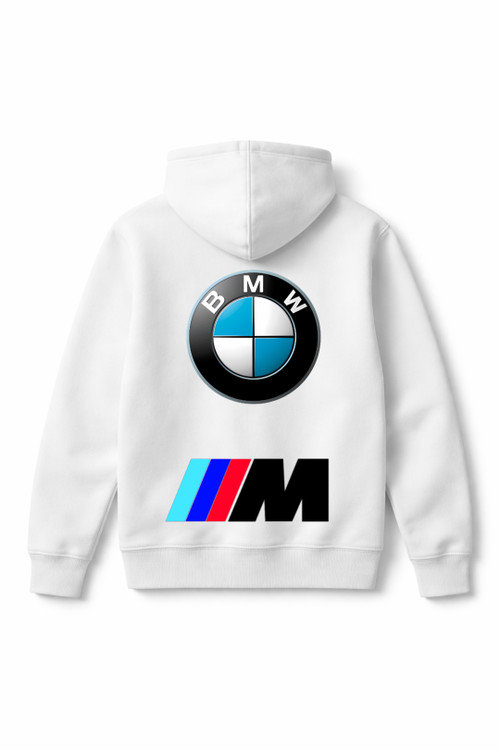 هودی سفید پنبه سه نخ خارخورده چاپ بی ام و