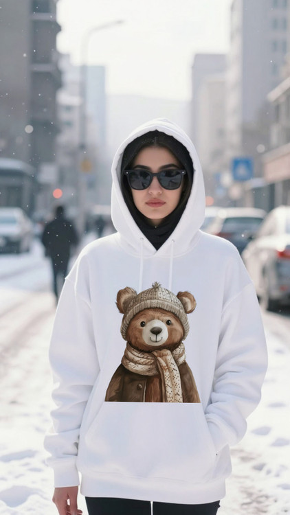 هودی سفید زنانه چاپ خرس