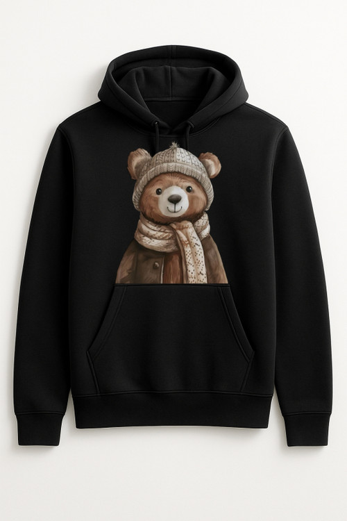 هودی مشکی زنانه چاپ خرس