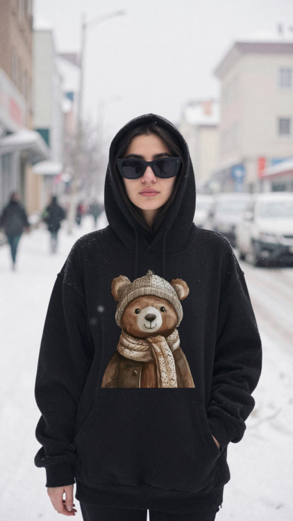 هودی مشکی چاپ خرس