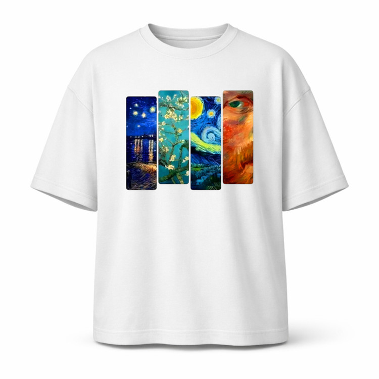 تیشرت سفید طرح ونگوگ