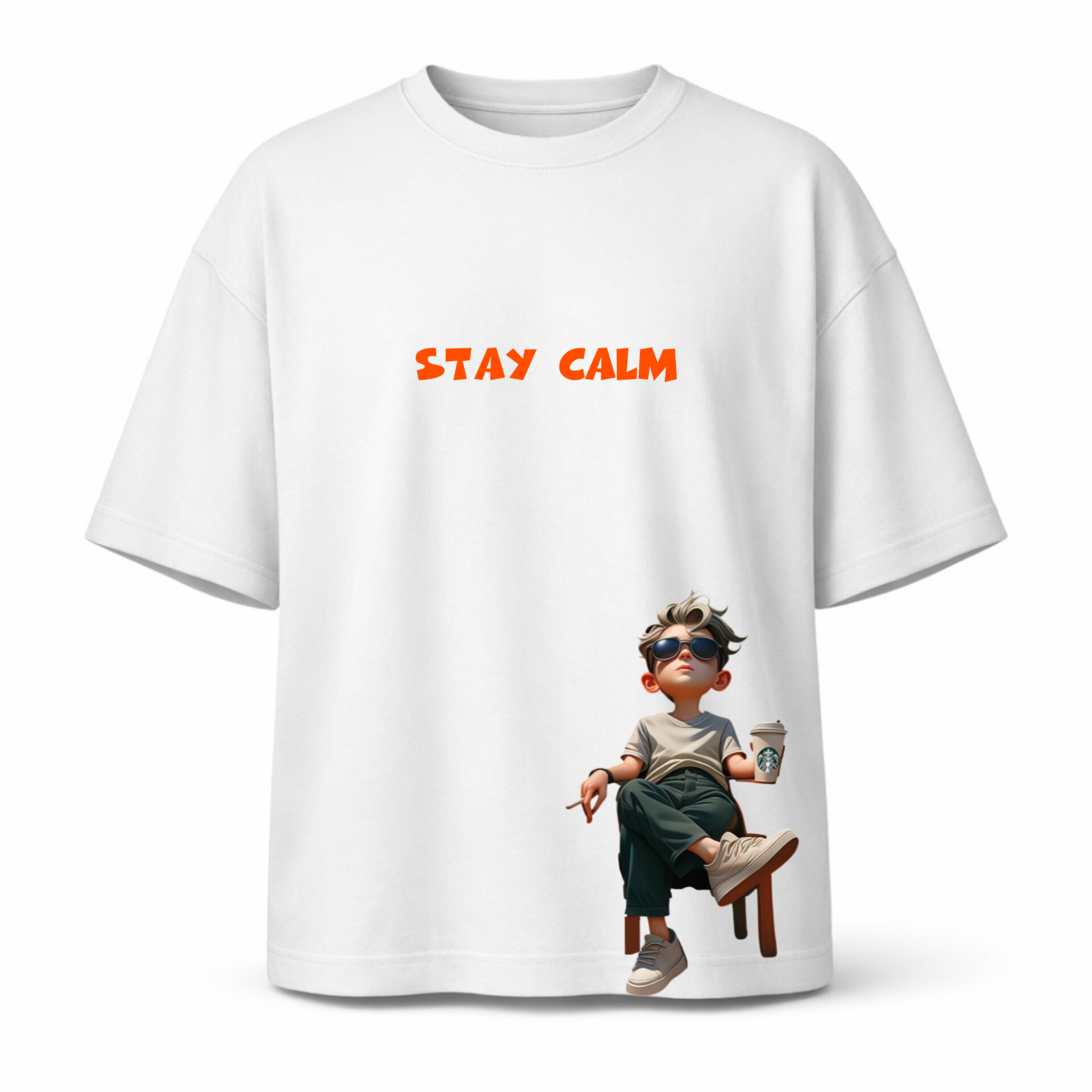 تیشرت سفید طرح کارتونی stay calm