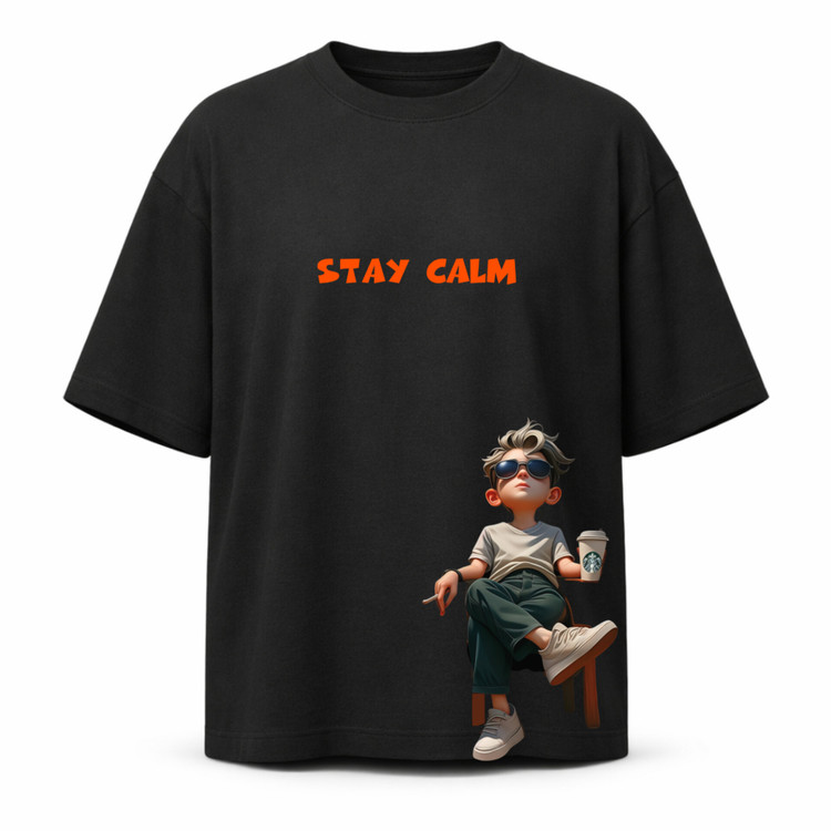 تیشرت مشکی طرح کارتونی stay calm