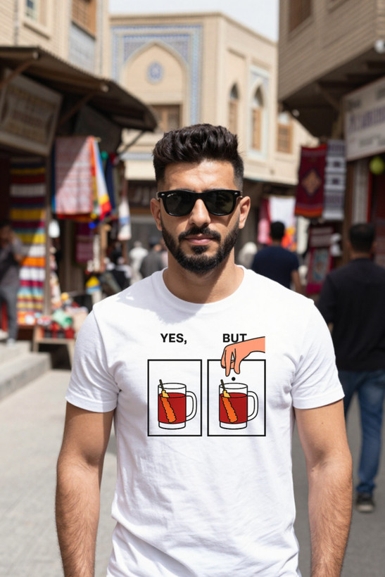 تیشرت بدون جنسیت طرح yes but چای نبات جنس نخ پنبه کد6۱