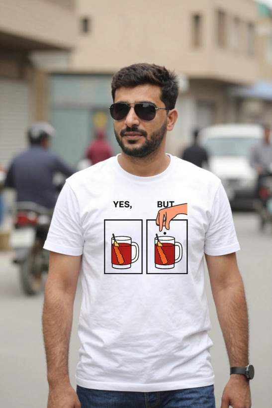 تیشرت بدون جنسیت طرح yes but چای نبات جنس نخ پنبه کد6۱