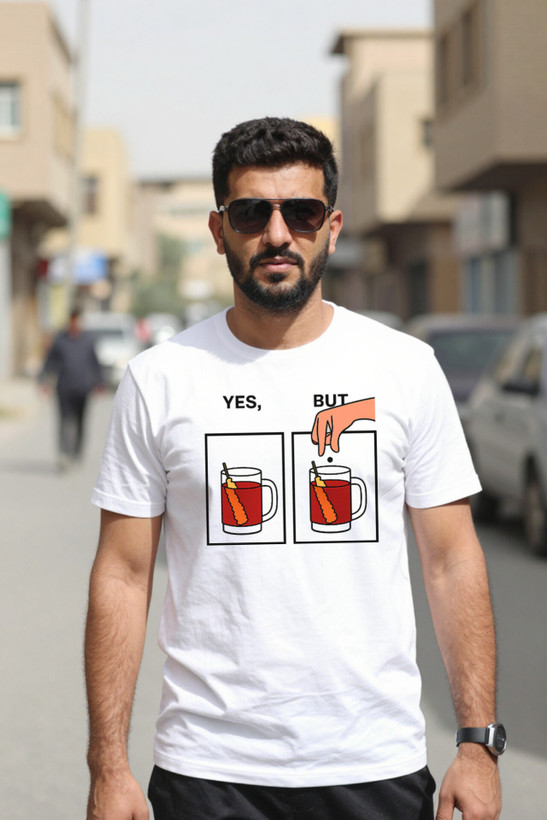 تیشرت بدون جنسیت طرح yes but چای نبات جنس نخ پنبه کد6۱