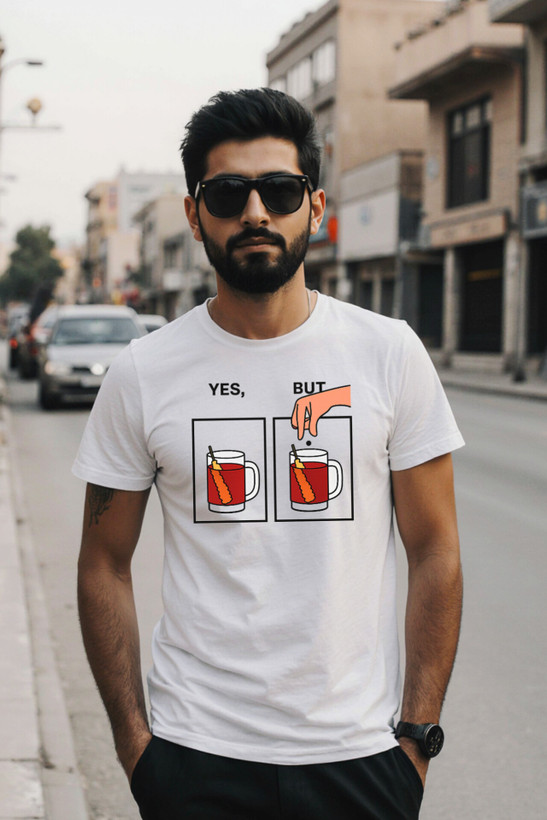 تیشرت بدون جنسیت طرح yes but چای نبات جنس نخ پنبه کد6۱