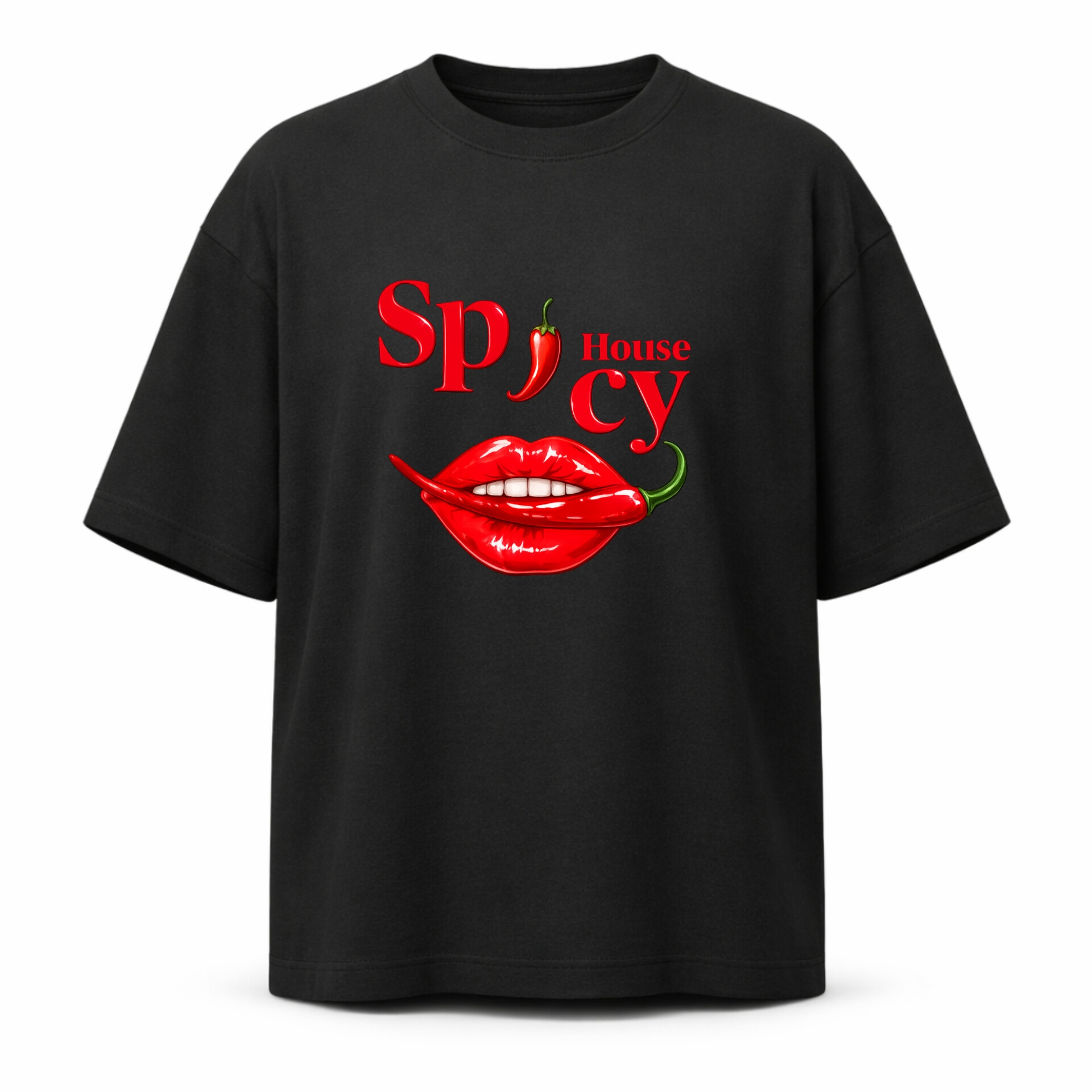 تیشرت مشکی نخ‌پنبه بدون جنسیت چاپ فلفل spicy