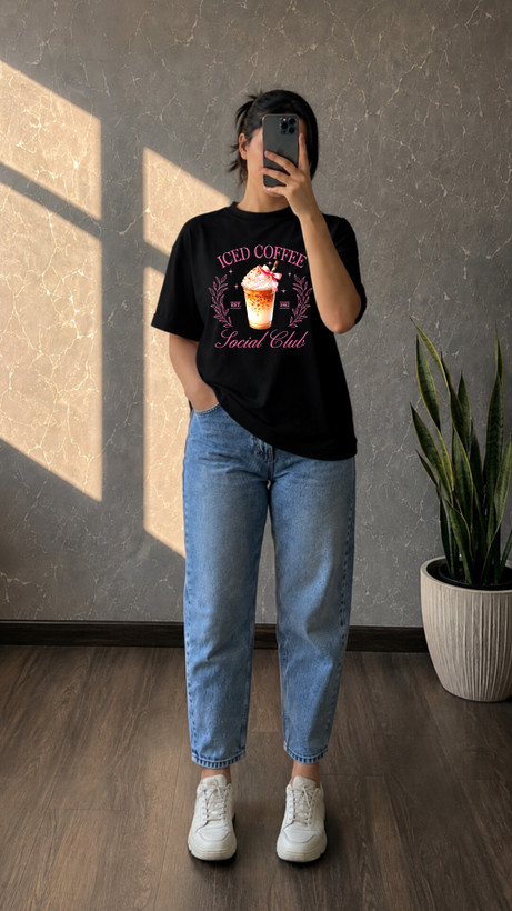 تیشرت مشکی زنانه طرح ice coffee