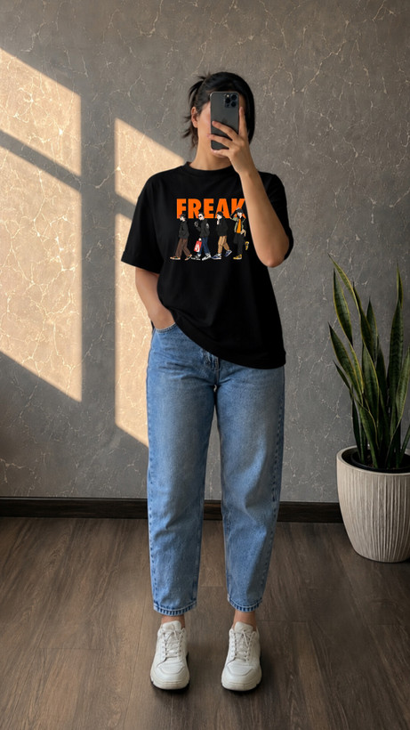 تیشرت مشکی زنانه نخپنبه طرحfreak