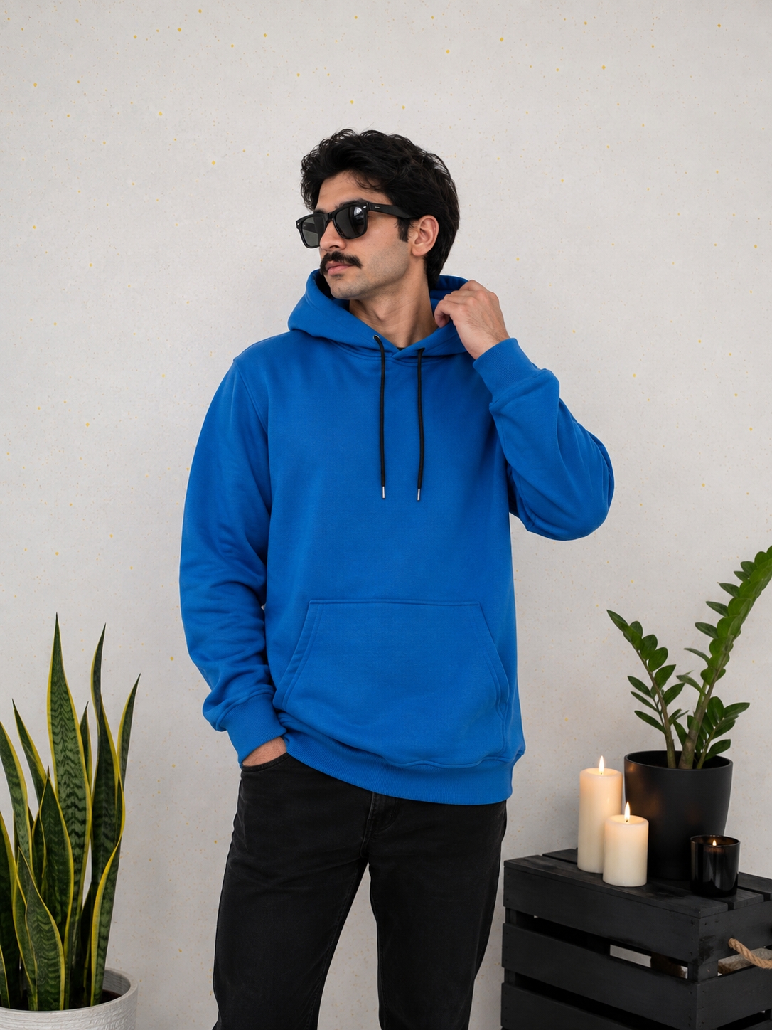 هودی بیسیک پنبه داخل کرکی رنگ آبی