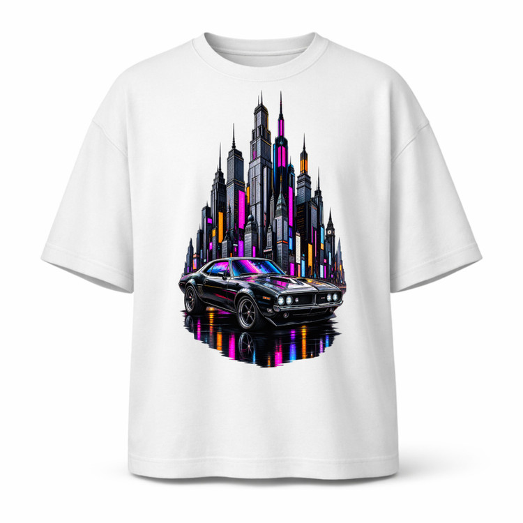 تیشرت یونیسکس طرح neon city car جنس نخ پنبه
