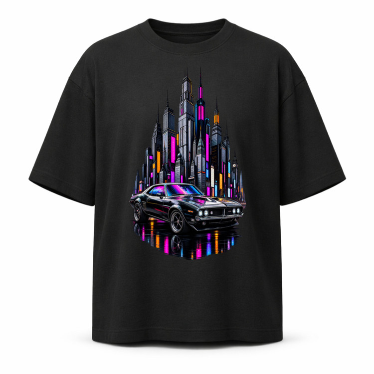 تیشرت یونیسکس طرح neon city car جنس نخ پنبه