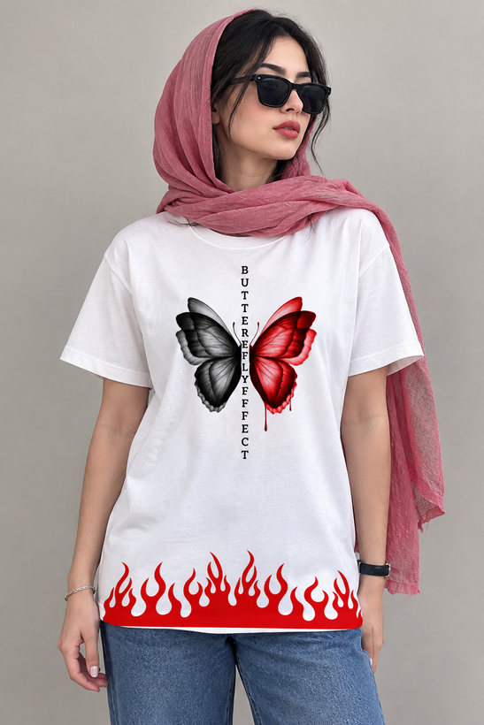 تیشرت زنانه طرح butterfly جنس نخ پنبه ۱۰۰ درصد