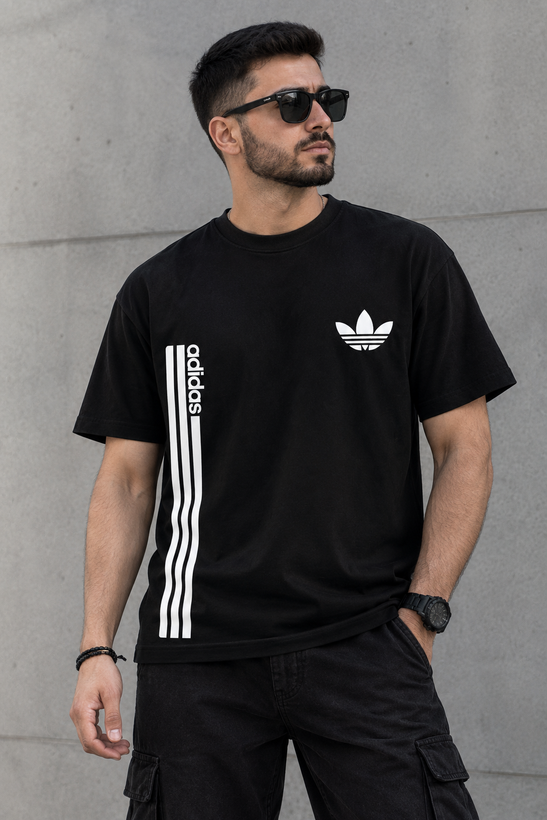 تیشرت مشکی یونیسکس طرح آدیداس adidas جنس نخ پنبه ۱۰۰ درصد
