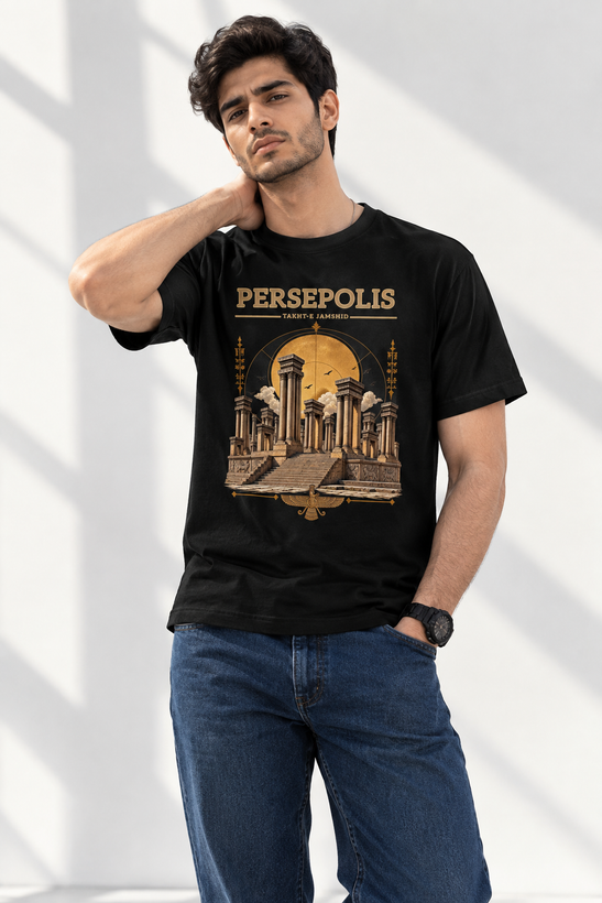 تیشرت یونیسکس طرح تخت جمشید جنس نخ پنبه ۱۰۰ درصد