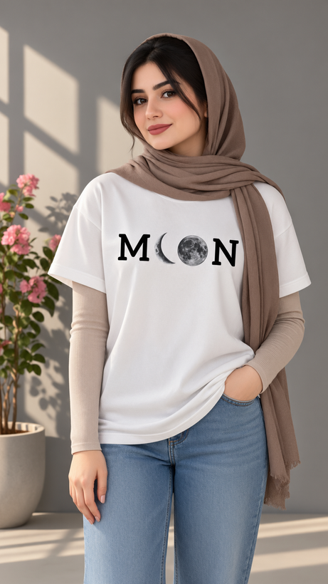تیشرت یونیسکس طرح MOON جنس نخ پنبه ۱۰۰ درصد