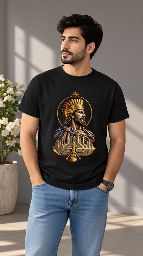 تیشرت یونیسکس طرح تخت جمشید و فروهر جنس نخ پنبه ۱۰۰ درصد
