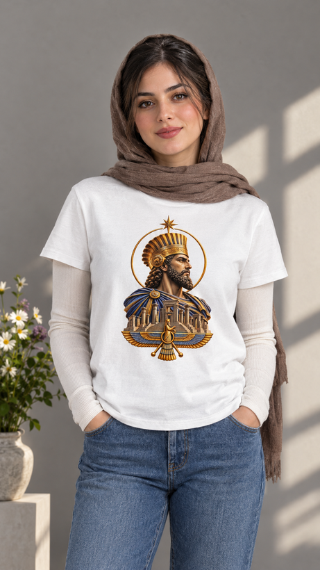تیشرت یونیسکس طرح تخت جمشید و فروهر جنس نخ پنبه ۱۰۰ درصد