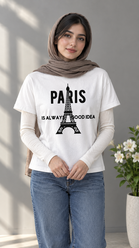 تیشرت یونیسکس طرح برج ایفل جنس نخ پنبه ۱۰۰ درصد